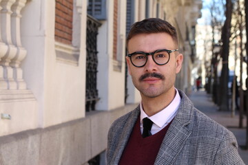Attractive young man with retro mustache