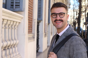 Fototapeta premium Fashionable businessman with traditional mustache