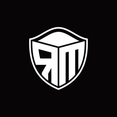RM Logo monogram shield shape with outline rounded design template