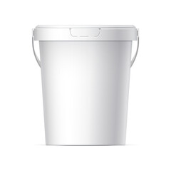 White plastic bucket with White lid. Product Packaging For food, foodstuff or paints, adhesives, sealants, primers, putty. Vector