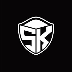 SK Logo monogram shield shape with outline rounded design template