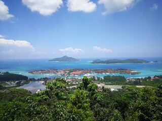 Fototapeta premium Aerial view over the islands of Seychelles