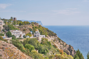 View of St. George's Monastery. Cape Fiolent, Crimean peninsula. Sevastopol, Russia