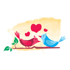 Flat illustration couple bird falling in love design isolated on white background