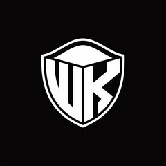 WK Logo monogram shield shape with outline rounded design template