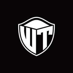 WT Logo monogram shield shape with outline rounded design template