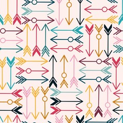seamless vector arrows pattern in various colours on an off white background arranged in a directional repeat