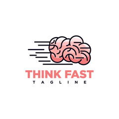 Brain logo, with think fast concept design vector template