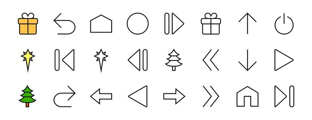 Set of line arrows, directions, arrows, contains icons such as pause, continuation, directly, to the right, Editable stroke. 480x480, On a white background, Vector illustration