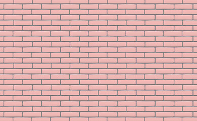 Pink brick wall background. Texture pink colored bricks smooth. Vector illustration.