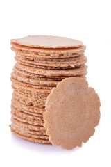Stack of Round Biscuits On White Background.