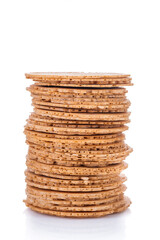 Stack of Round Biscuits On White Background.
