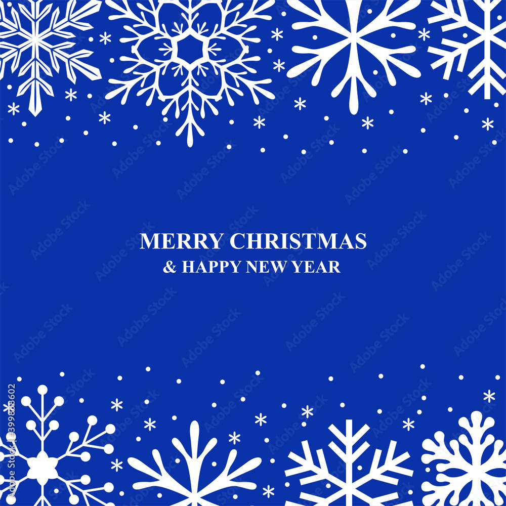 Poster Vector illustrations of Christmas card with snowflakes on blue background