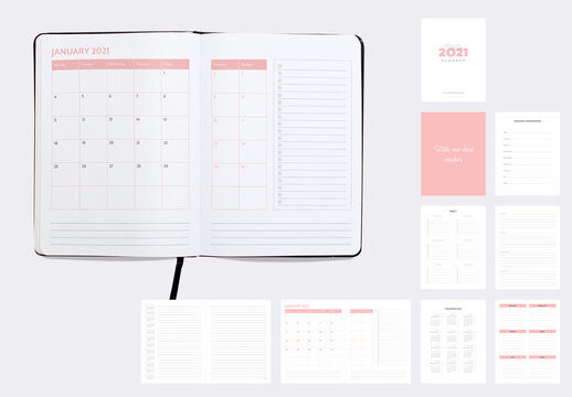 Agenda Planner 2021 Layout with Pink Accents
