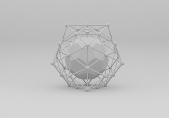 composition of abstract figures of spheres and cylinders of light gray and dark gray colors, 3d,