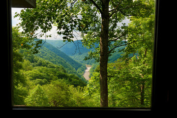 Window view of New River Gorge in West Virginia