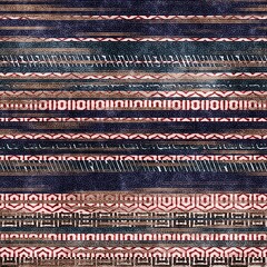 Seamless ethnic tribal pattern stripes rug design. High quality illustration. Detailed aged distressed collage of stripes and pattern overlaid with a reaction diffusion texture. Grungy mottled montage