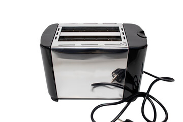 Modern metal toaster insulated on a white background, kitchen appliances