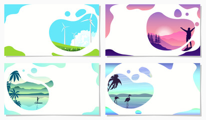 Set landing page template with a polygonal landscape.Collection of vector illustrations of tourist theme.