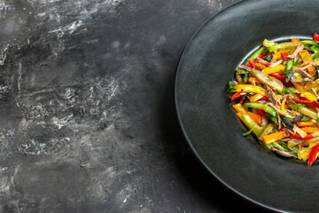 front view delicious vegetable salad inside plate on the grey background color photo meal health food