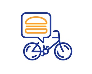 Food delivery bike line icon. Contactless meal order sign. Grocery delivery symbol. Quality design element. Line style food delivery icon. Editable stroke. Vector