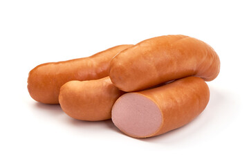 Boiled pork sausages, isolated on white background