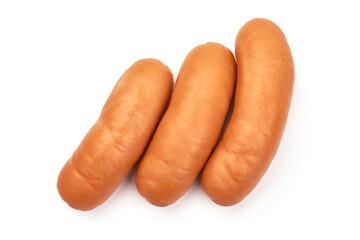 Boiled pork sausages, isolated on white background
