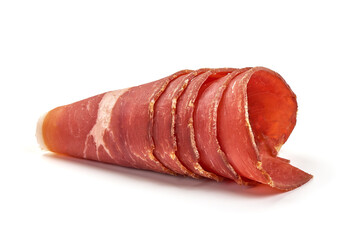Prosciutto crudo. Jerked meat, isolated on white background