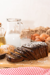 freshly baked homemade bread with different cereals .