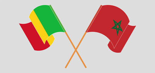Crossed and waving flags of Mali and Morocco