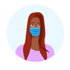 black girl woman in medical mask respirator
