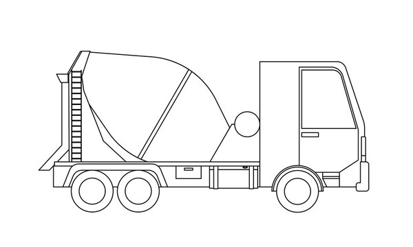 Concrete mixer truck outline isolated on white background. Coloring page. Vector illustration.
