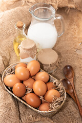 Rustic cow's milk and sour cream along with chicken eggs.