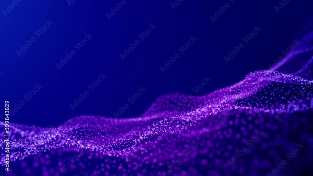Poster abstract motion background of shining particles, digital wave, sparkling blue particles, 4k animatio