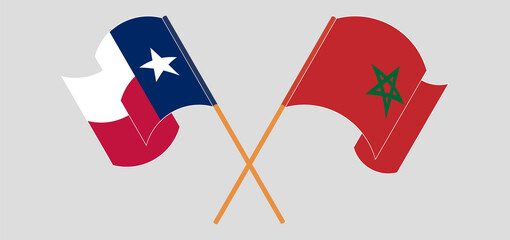 Crossed and waving flags of the State of Texas and Morocco