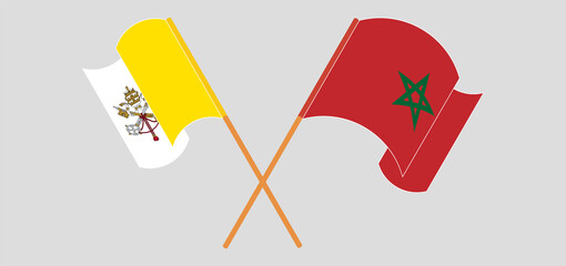 Crossed and waving flags of Vatican and Morocco