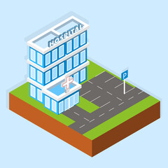 Hospital isometric outside view. Hand drawn illustration