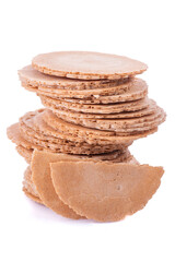 Pile of Thin Round Biscuits On White Background