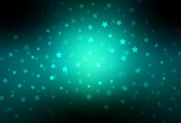 Dark Blue, Green vector texture with colored snowflakes, stars.