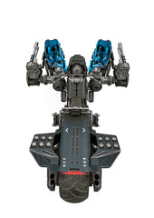 three wheel war machine on white background rear view