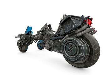 three wheel war machine on white background side rear view © DM7