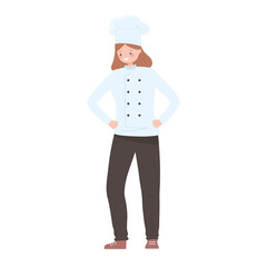 female chef character in white hat and uniform icon
