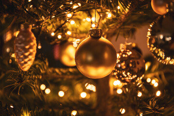 golden christmas balls