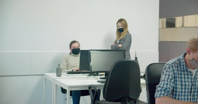 MS Office workers wearing face masks during pandemic