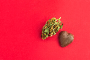 Valentines Cannabis infused Chocolate with CBD on red background