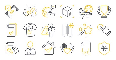 Set of Business icons, such as Clean skin, Santa boots, Repair document symbols. Refrigerator, Recovery file, Accepted payment signs. Augmented reality, Hold heart, International flight. Vector