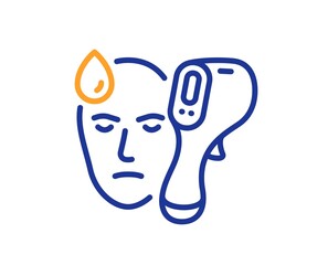 Obraz premium Electronic thermometer line icon. Temperature scanner sign. Fever measuring symbol. Quality design element. Line style electronic thermometer icon. Editable stroke. Vector