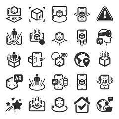 Augmented reality icons. VR simulation, Panorama view, 360 degree. Virtual reality gaming, augmented, full rotation arrows icons. 360 vr tour, virtual simulation device. Flat icon set. Vector