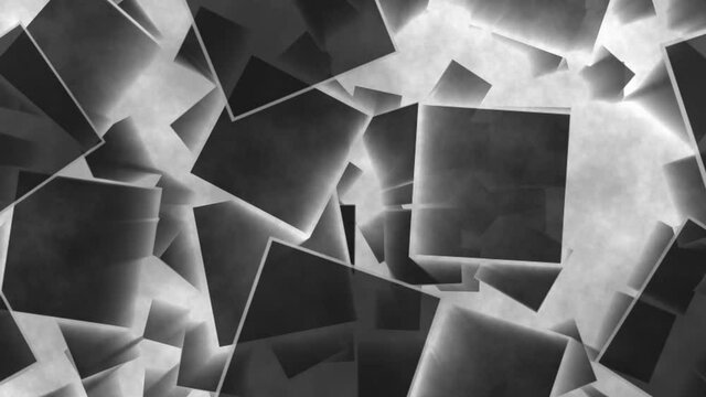 Abstract background with light rays.
Square objects fly on a fantastic background through the fog and are illuminated by energy rays.
