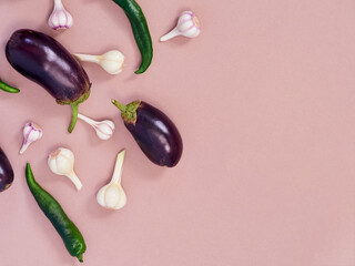 Flat lay composition with fresh vegetables.